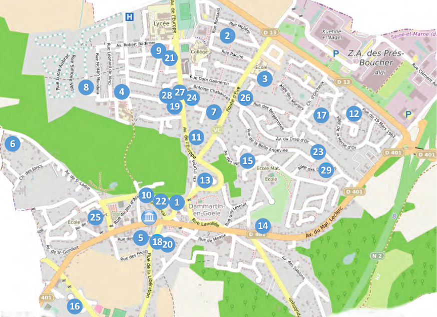 Carte de la situation géographique de nos candidat·e·s dans les quartiers de Dammartin-en-Goële